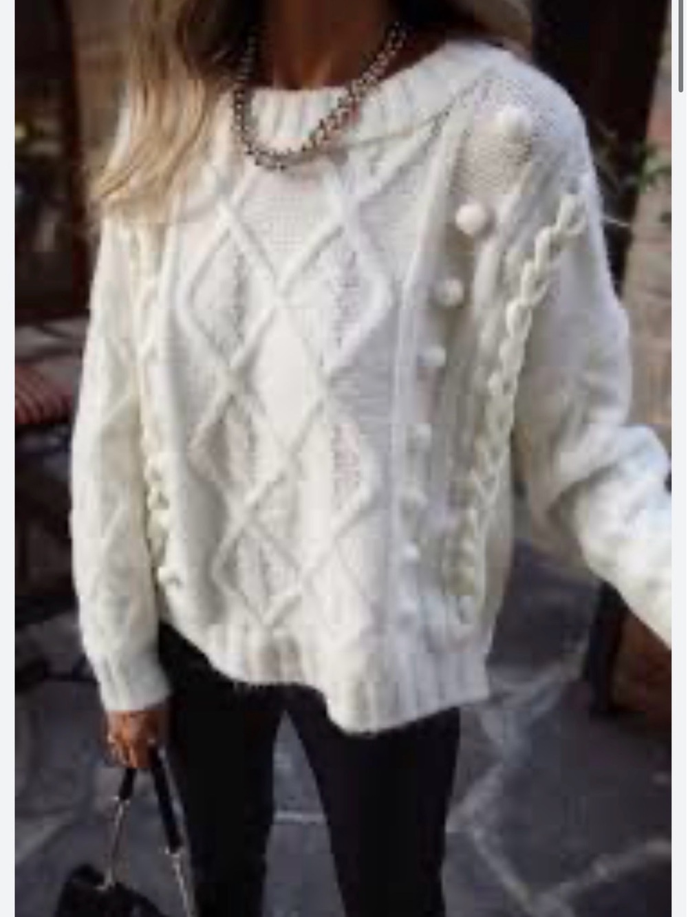 Kitri Cream Cable Knit Pearl Sweater Cardigan Size S